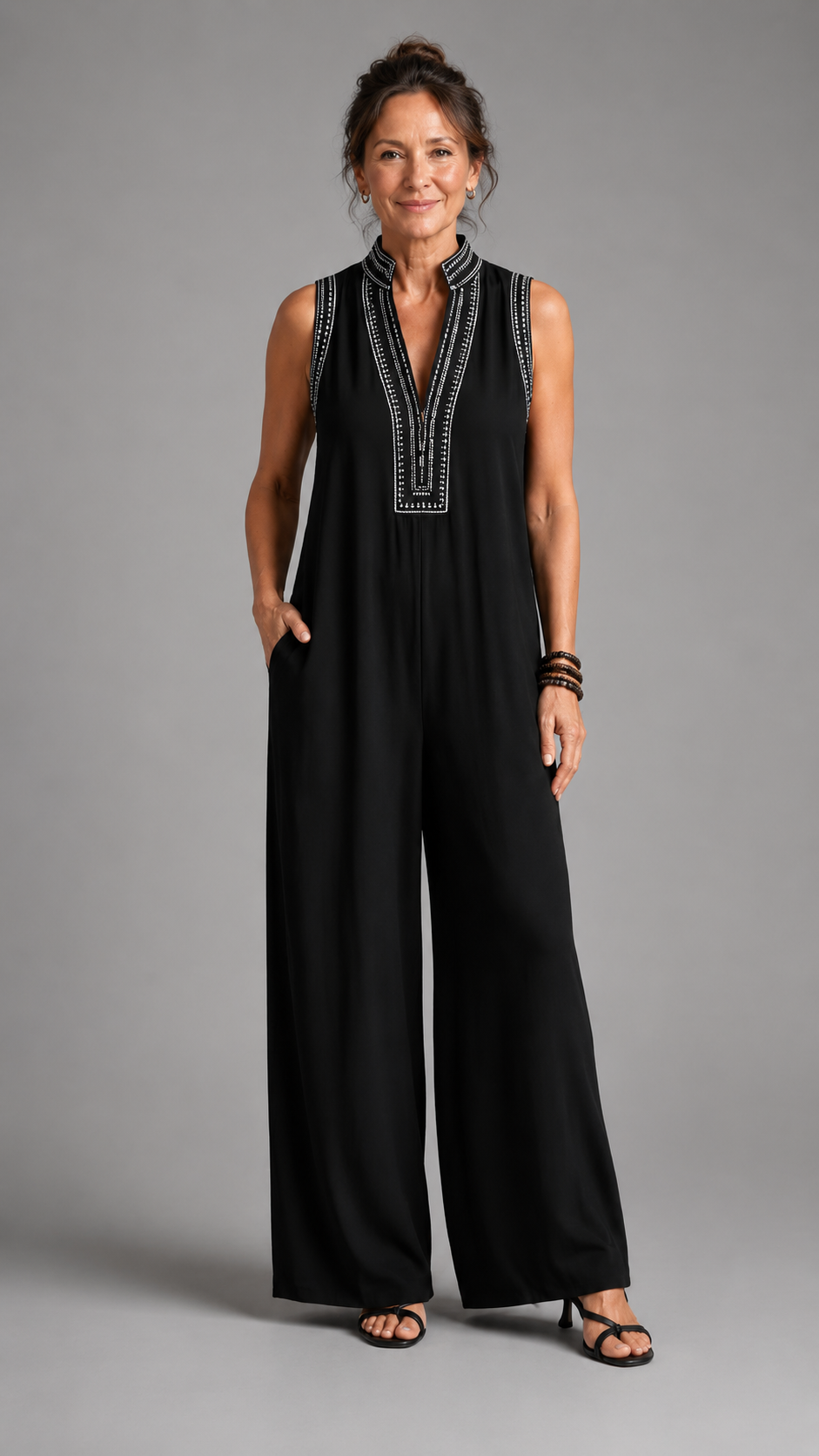 Velmira | Jumpsuit Elegante Bordado de Pierna Amplia