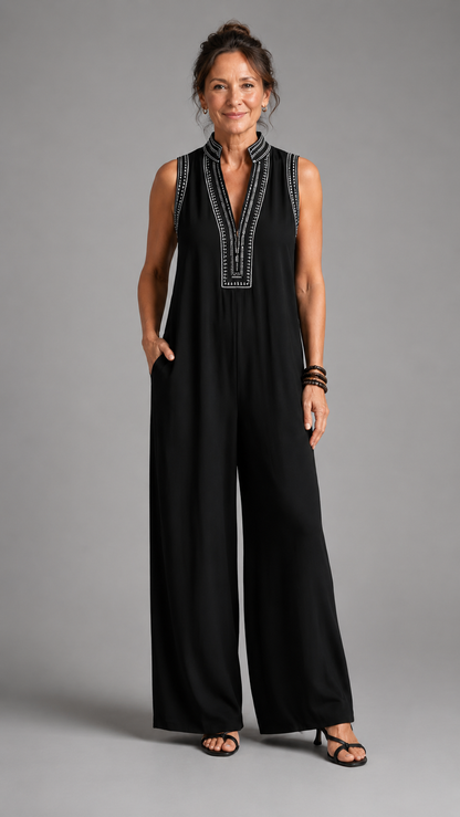 Velmira | Jumpsuit Elegante Bordado de Pierna Amplia