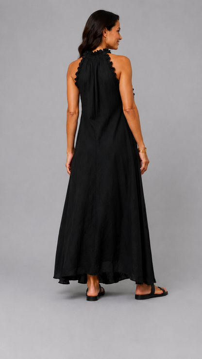 Fernanda | Vestido Largo Sin Mangas de Lino con Volantes