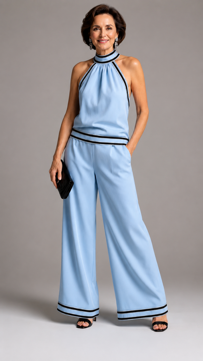 Zephyrine | Jumpsuit Elegante de Cuello Halter con Contraste