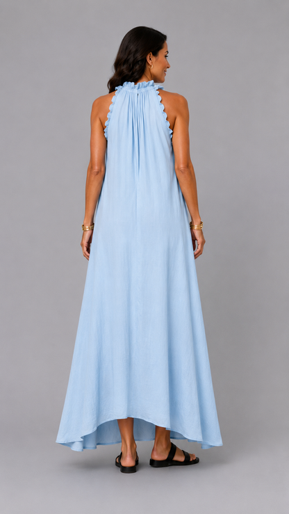 Fernanda | Vestido Largo Sin Mangas de Lino con Volantes