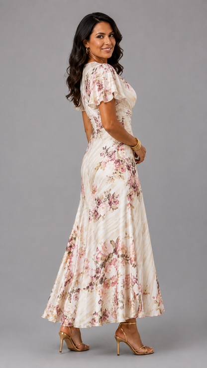 Alba | Vestido Midi Envolvente Fruncido Floral Elegante