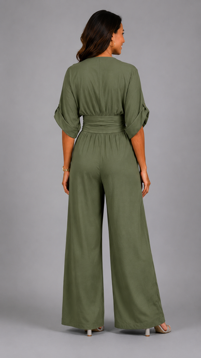 Emene | Jumpsuit Elegante de Pierna Amplia y Escote en V.
