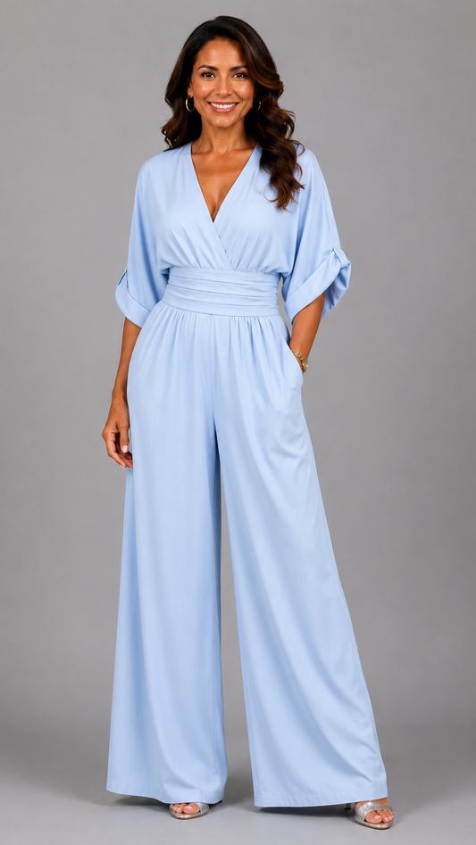 Emene | Jumpsuit Elegante de Pierna Amplia y Escote en V.