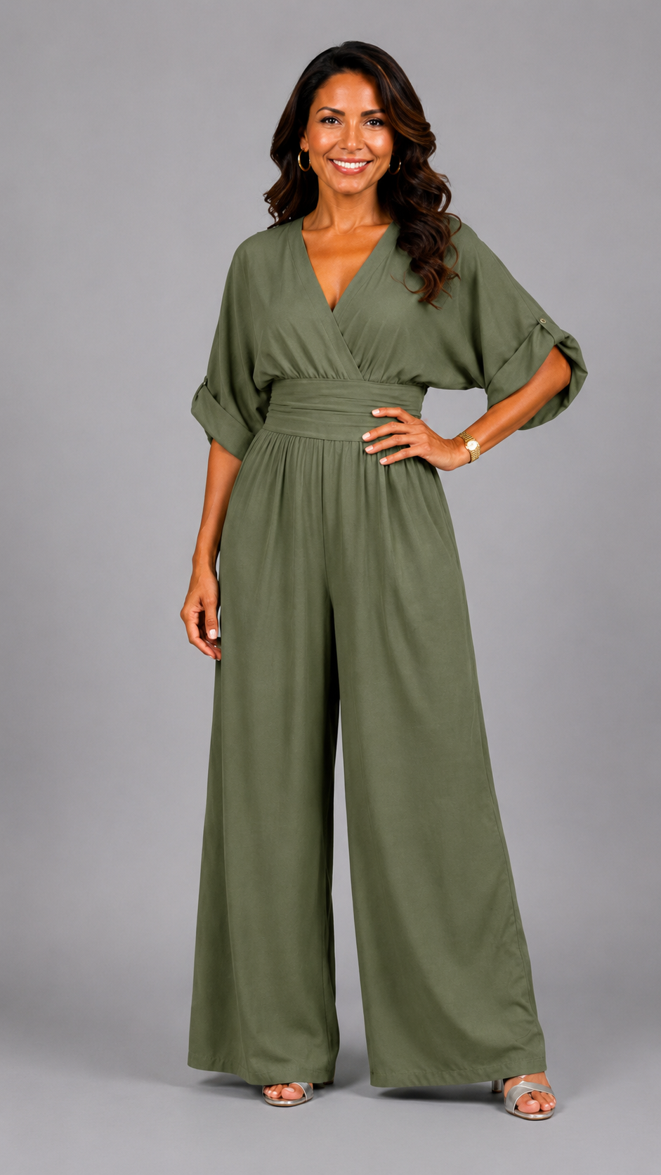 Emene | Jumpsuit Elegante de Pierna Amplia y Escote en V.