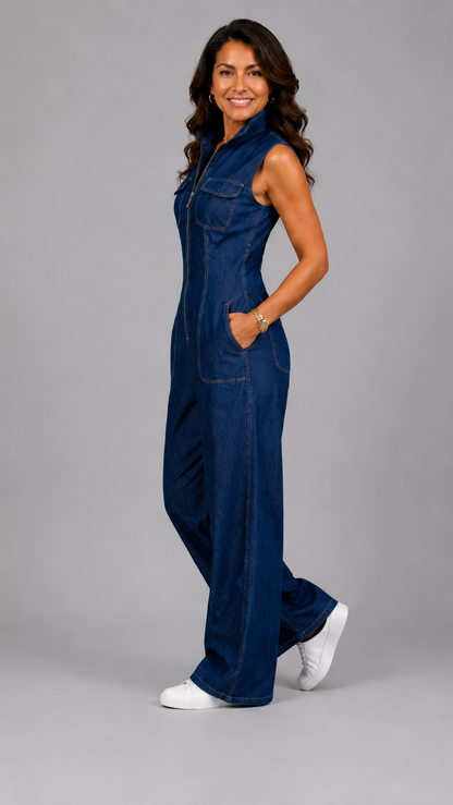 Samantha | Jumpsuit de Mezclilla Elegante de Pierna Amplia