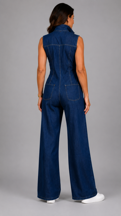 Samantha | Jumpsuit de Mezclilla Elegante de Pierna Amplia