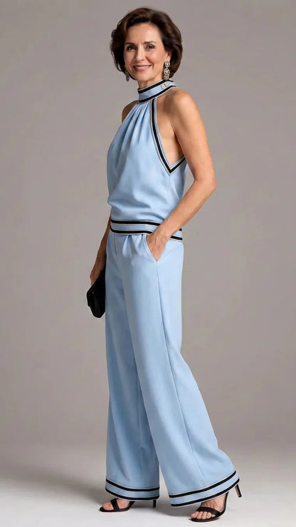 Zephyrine | Jumpsuit Elegante de Cuello Halter con Contraste