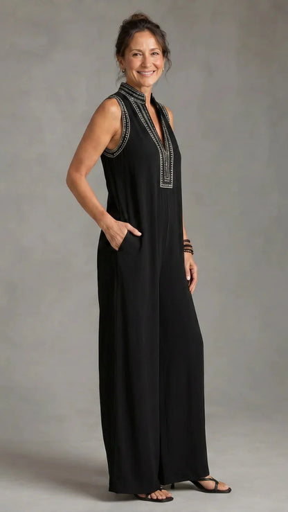 Velmira | Jumpsuit Elegante Bordado de Pierna Amplia