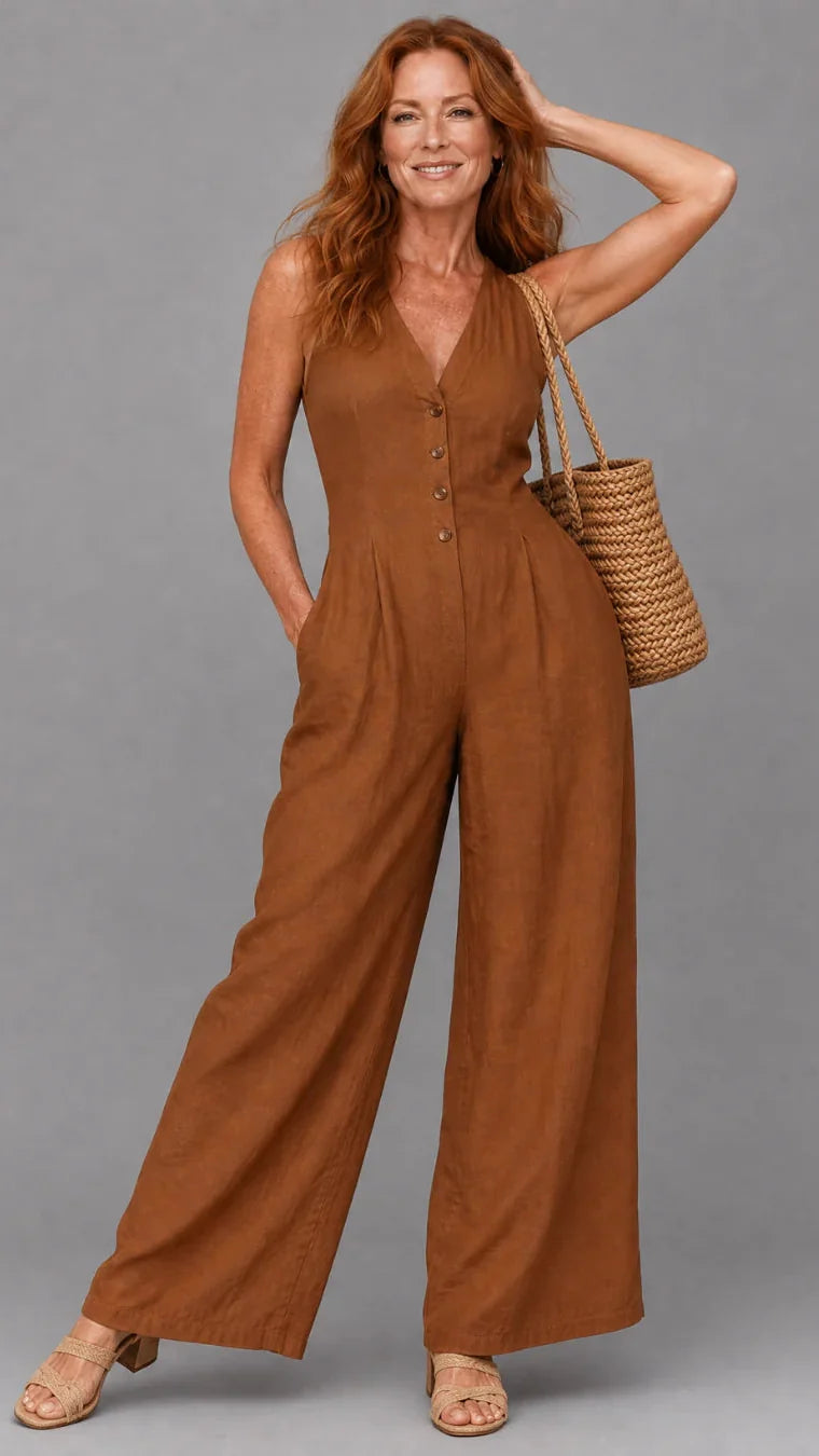 Lyssara | Jumpsuit Elegante de Pierna Amplia y Botones al Frente