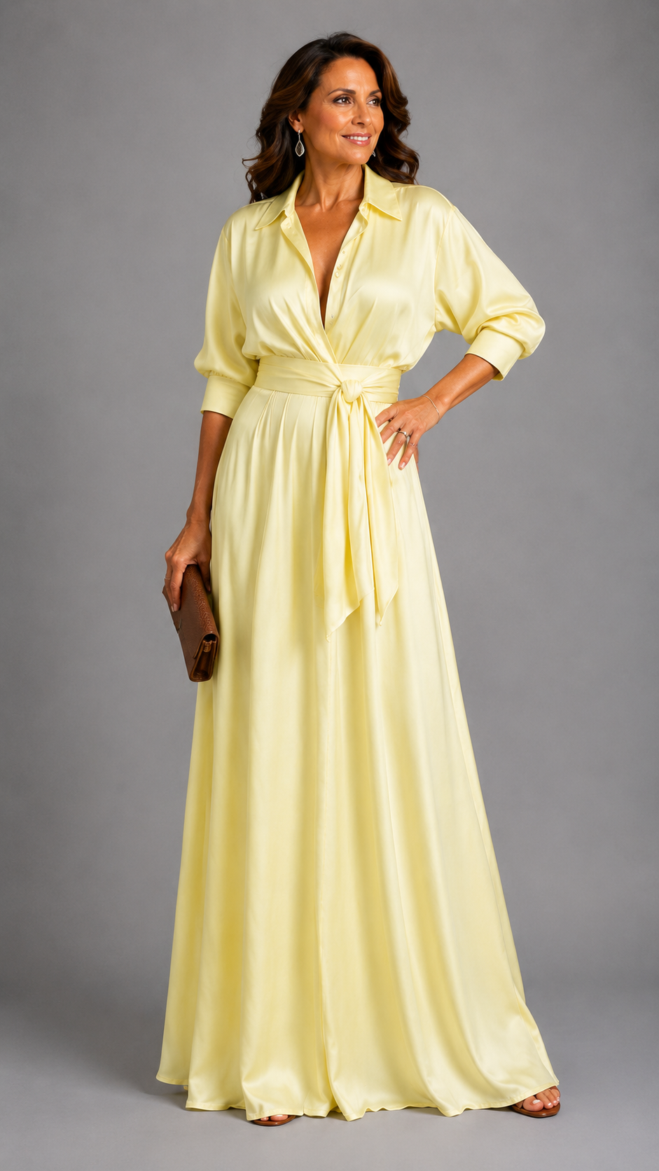 Zelith | Vestido Midi Elegante con Cinturón y Cuello Camisero