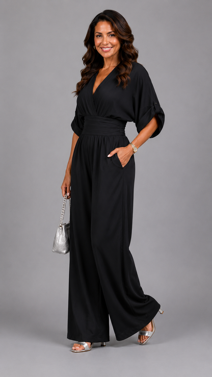 Emene | Jumpsuit Elegante de Pierna Amplia y Escote en V.