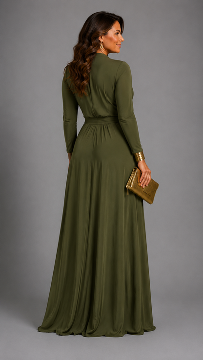 Vimmer | Vestido Maxi Elegante de Escote Profundo y Caída Fluida.
