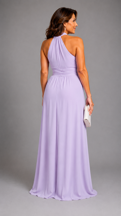 Vaelora | Vestido Midi Elegante con Escote Halter Cruzado