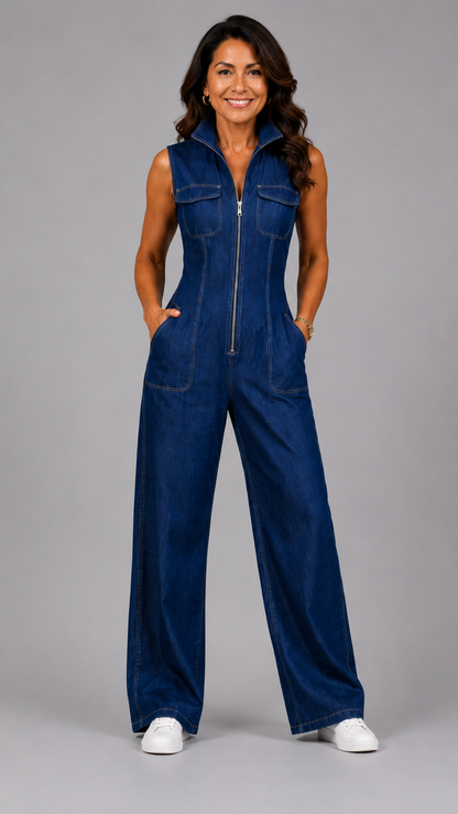 Samantha | Jumpsuit de Mezclilla Elegante de Pierna Amplia