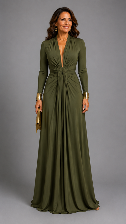 Vimmer | Vestido Maxi Elegante de Escote Profundo y Caída Fluida.