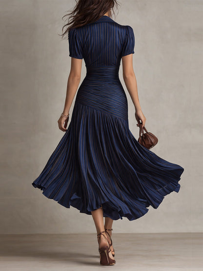 Adriana · Vestido midi satinado a rayas retro