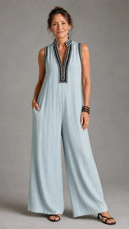 Velmira | Jumpsuit Elegante Bordado de Pierna Amplia