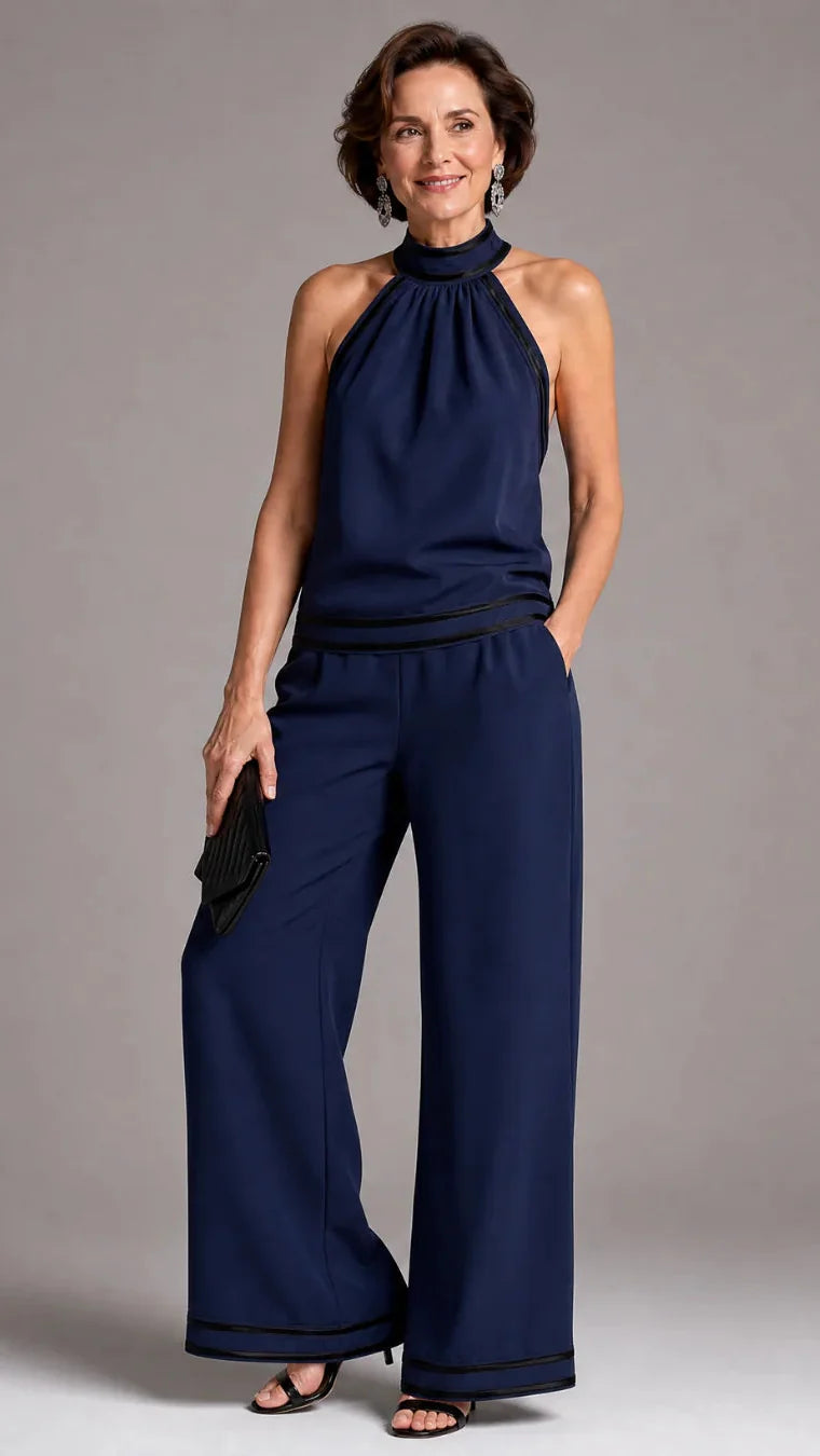 Zephyrine | Jumpsuit Elegante de Cuello Halter con Contraste