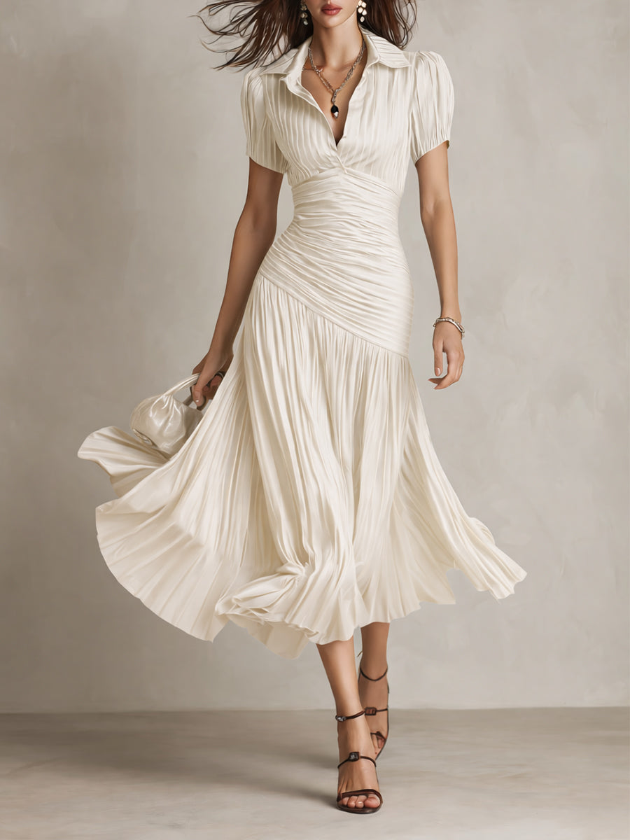 Adriana · Vestido midi satinado a rayas retro