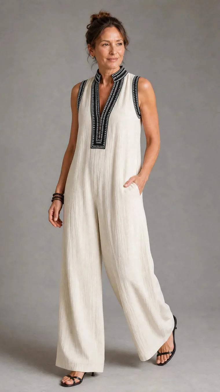 Velmira | Jumpsuit Elegante Bordado de Pierna Amplia