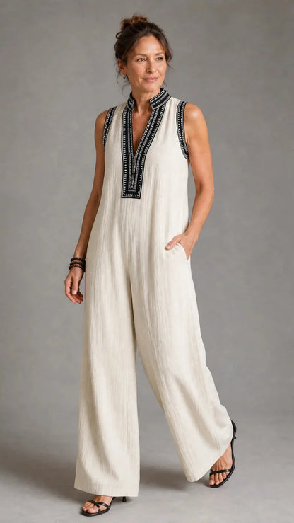 Velmira | Jumpsuit Elegante Bordado de Pierna Amplia