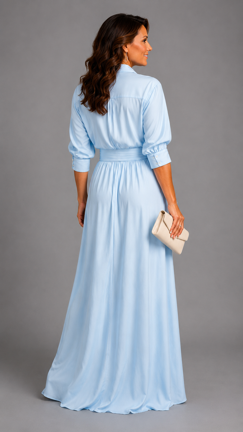 Zelith | Vestido Midi Elegante con Cinturón y Cuello Camisero