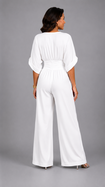 Emene | Jumpsuit Elegante de Pierna Amplia y Escote en V.