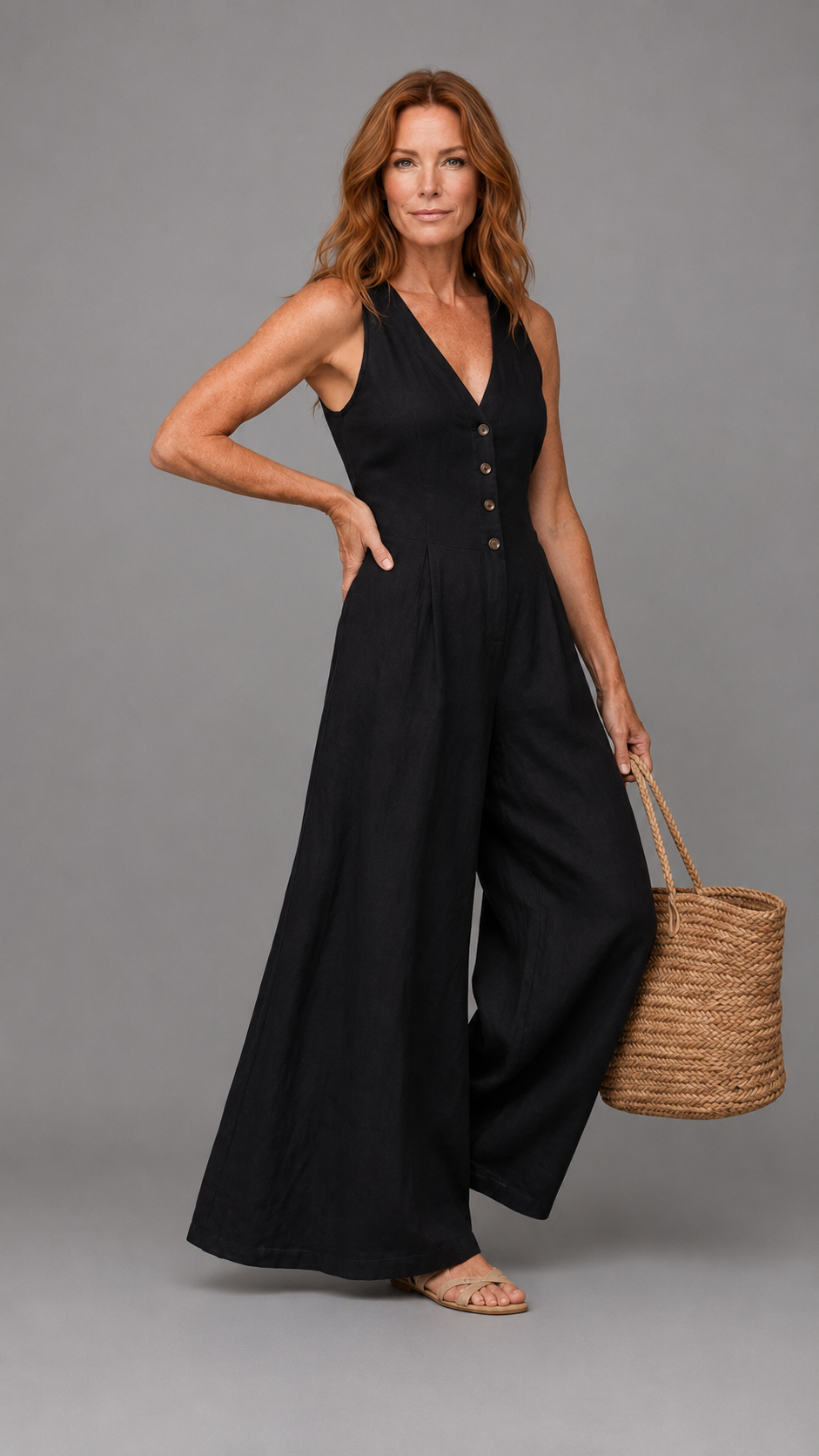 Lyssara | Jumpsuit Elegante de Pierna Amplia y Botones al Frente