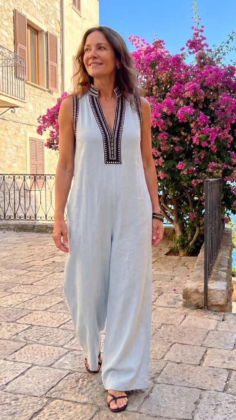 Velmira | Jumpsuit Elegante Bordado de Pierna Amplia