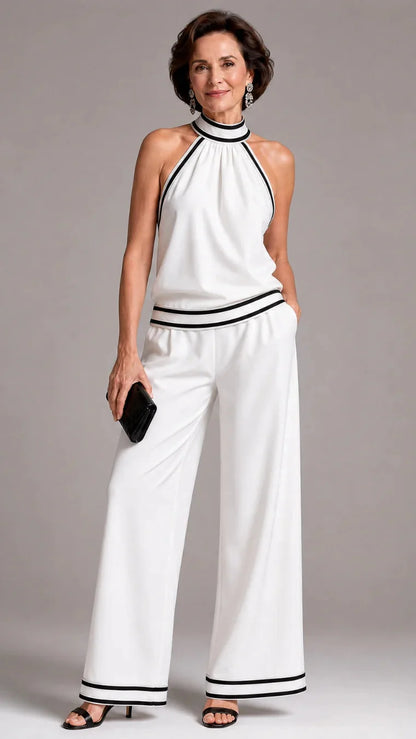 Zephyrine | Jumpsuit Elegante de Cuello Halter con Contraste