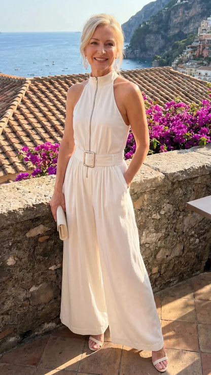 Astrielle | Jumpsuit Elegante de Cuello Alto con Cinturón