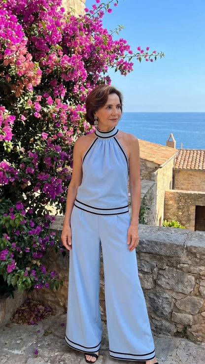Zephyrine | Jumpsuit Elegante de Cuello Halter con Contraste