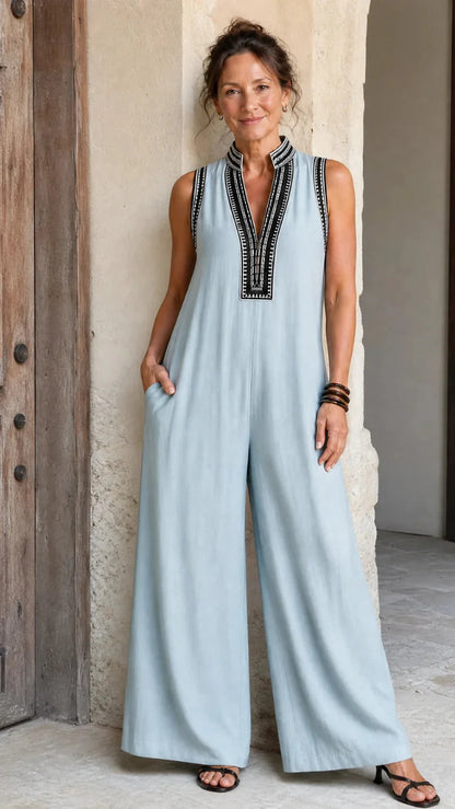 Velmira | Jumpsuit Elegante Bordado de Pierna Amplia