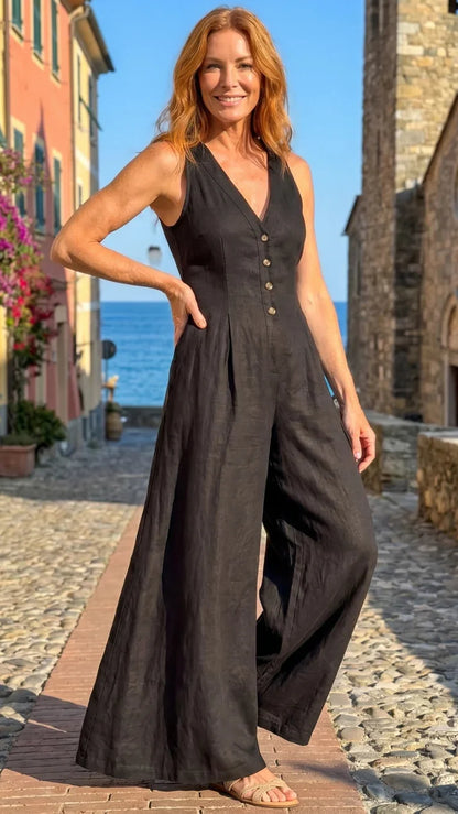 Lyssara | Jumpsuit Elegante de Pierna Amplia y Botones al Frente