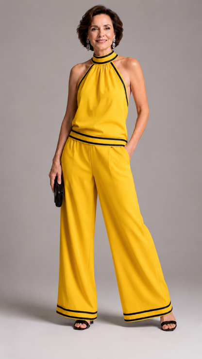 Zephyrine | Jumpsuit Elegante de Cuello Halter con Contraste