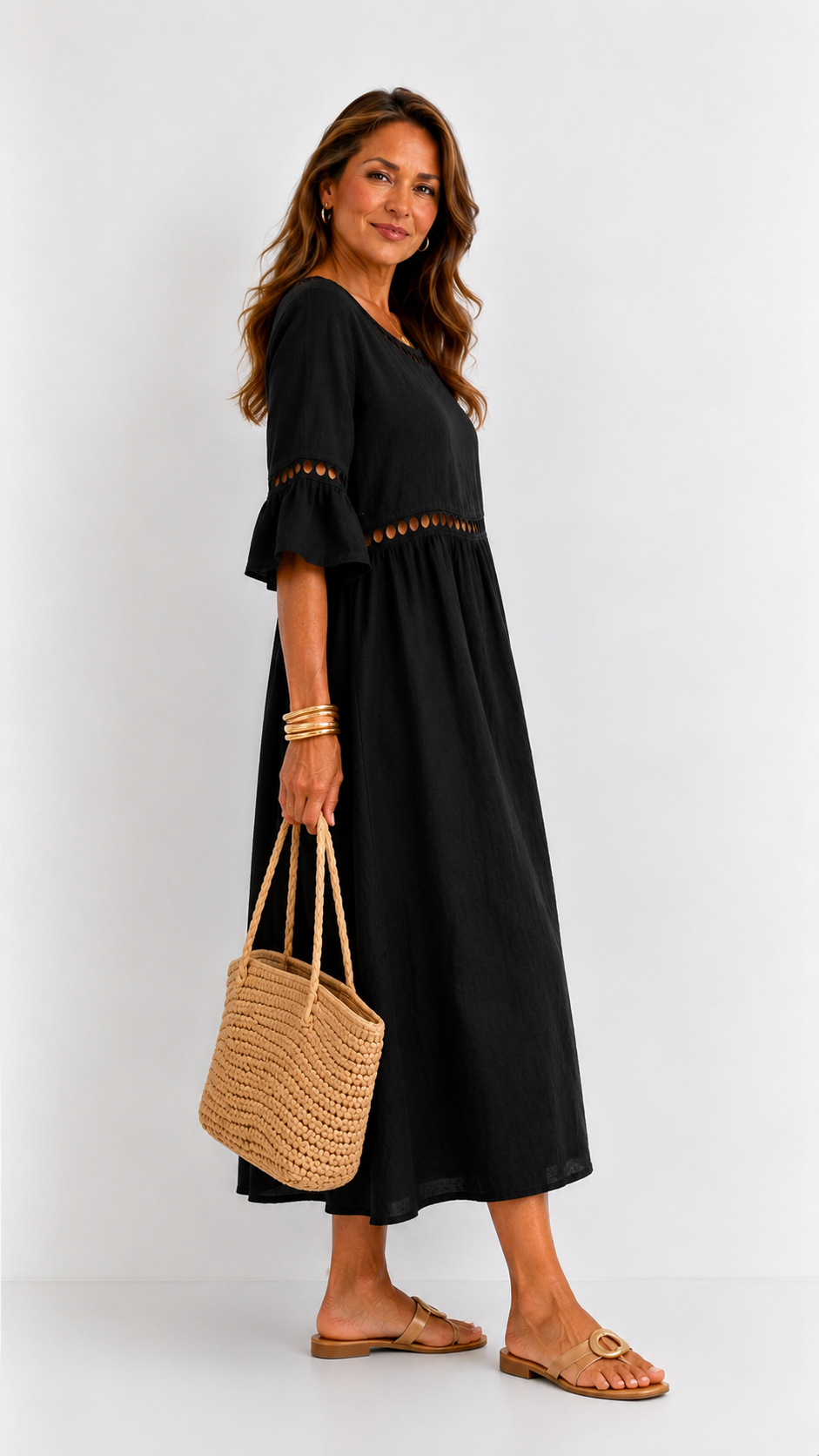 Hélène | Vestido Largo de Lino con Efecto Vientre Plano
