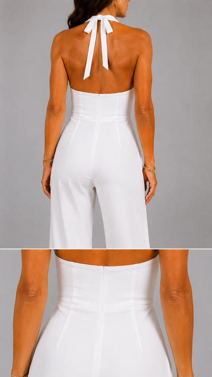 Nymera | Jumpsuit Elegante de Pierna Amplia y Cuello Halter
