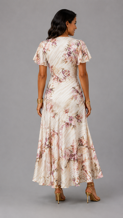 Alba | Vestido Midi Envolvente Fruncido Floral Elegante
