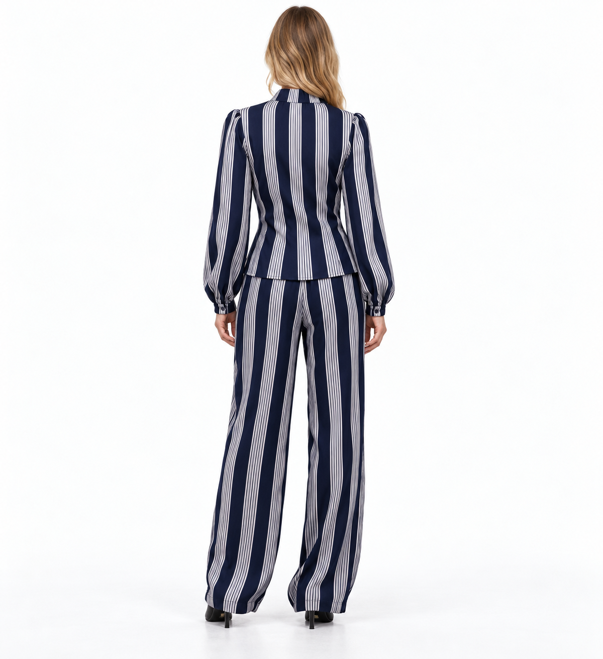 Conjunto Valentina | Blusa de Rayas con Volantes y Pantalón Palazzo