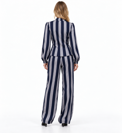 Conjunto Valentina | Blusa de Rayas con Volantes y Pantalón Palazzo