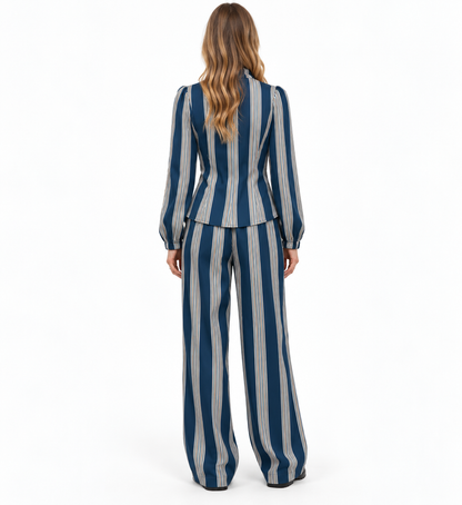 Conjunto Valentina | Blusa de Rayas con Volantes y Pantalón Palazzo