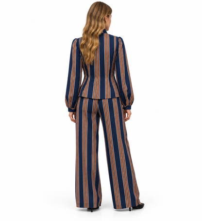 Conjunto Valentina | Blusa de Rayas con Volantes y Pantalón Palazzo