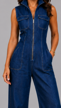 Samantha | Jumpsuit de Mezclilla Elegante de Pierna Amplia