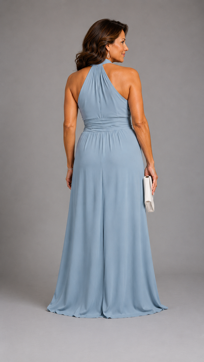 Vaelora | Vestido Midi Elegante con Escote Halter Cruzado