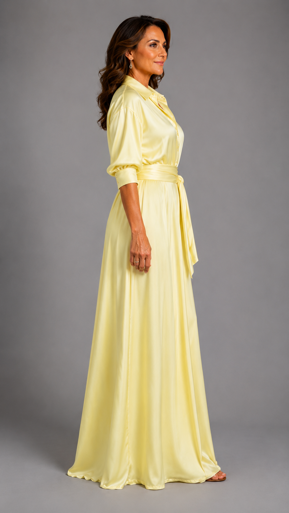 Zelith | Vestido Midi Elegante con Cinturón y Cuello Camisero