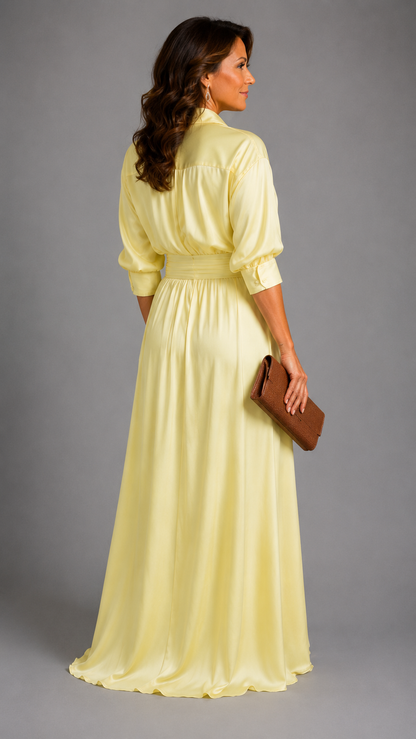 Zelith | Vestido Midi Elegante con Cinturón y Cuello Camisero